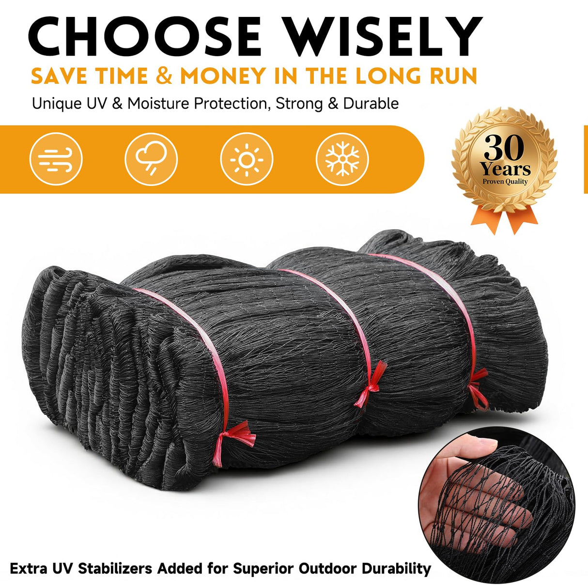 Heavy Duty Aviary Netting 25x50 ft, 1" Mesh Reinforced HDPE Poultry Netting, Anti-Tangle Bird Netting for Chicken Coop, Hawk Deterrent for Chickens, Garden & Crop Protection