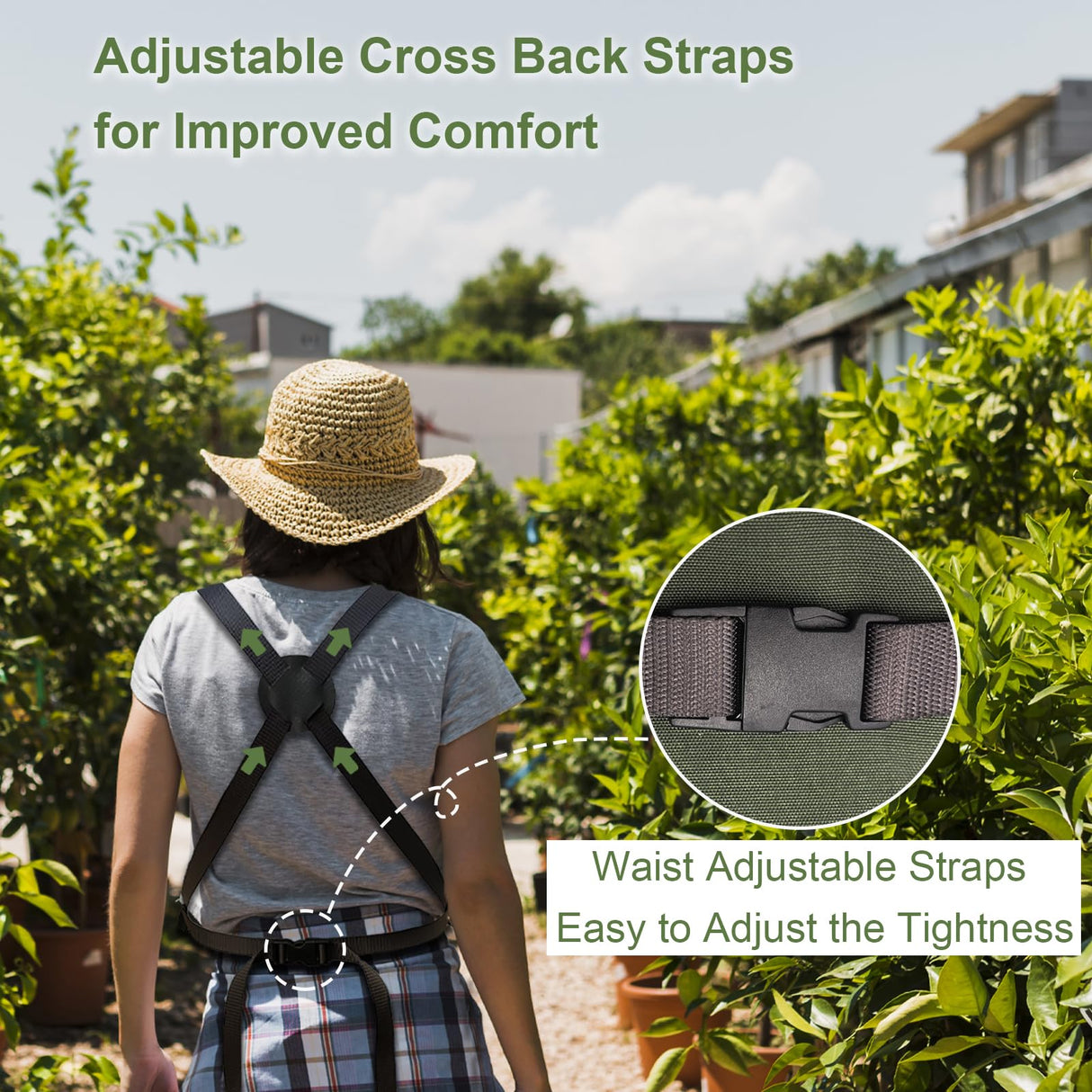 Extra Gardening Apron Waterproof Cross Back Apron Women, 600D Polyester Heavy Duty Men Apron Harvest Bag, Over 30% Larger Than Standard Models, Adjustable Straps and Large Quick Release Pockets Green