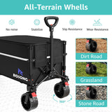 ROSONG Collapsible Wagon Cart with Wheels Foldable - Folding Utility Heavy Duty Wagons Carts for Grocery Sports Garden Shopping Camping Wheelbarrows (Black with Cover, 120L)