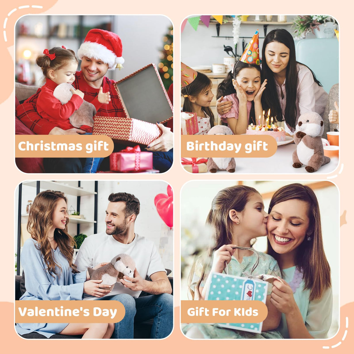 Riuhot Cute Otter Stuffed Animals Soft Sea Otter Plushie Toy 15.7" Christmas Birthday Party Plush Gift for Kids Children Girls Boys