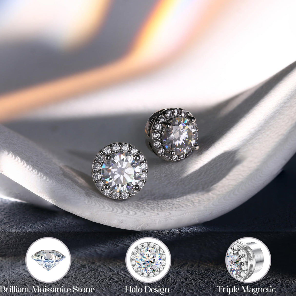 GEMQUEEN Moissanite Magnetic Earrings for Women Men Hypoallergenic, 1.6CT
