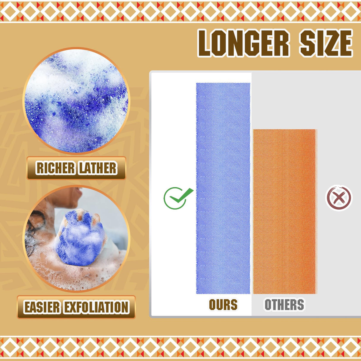 2 Pieces African Net Sponge – Real Authentic Exfoliating Bath Sponges for Silky Smooth Skin, Deep Cleansing Mesh for Full Body, Quick-Drying & Travel-Friendly（Blue Black）