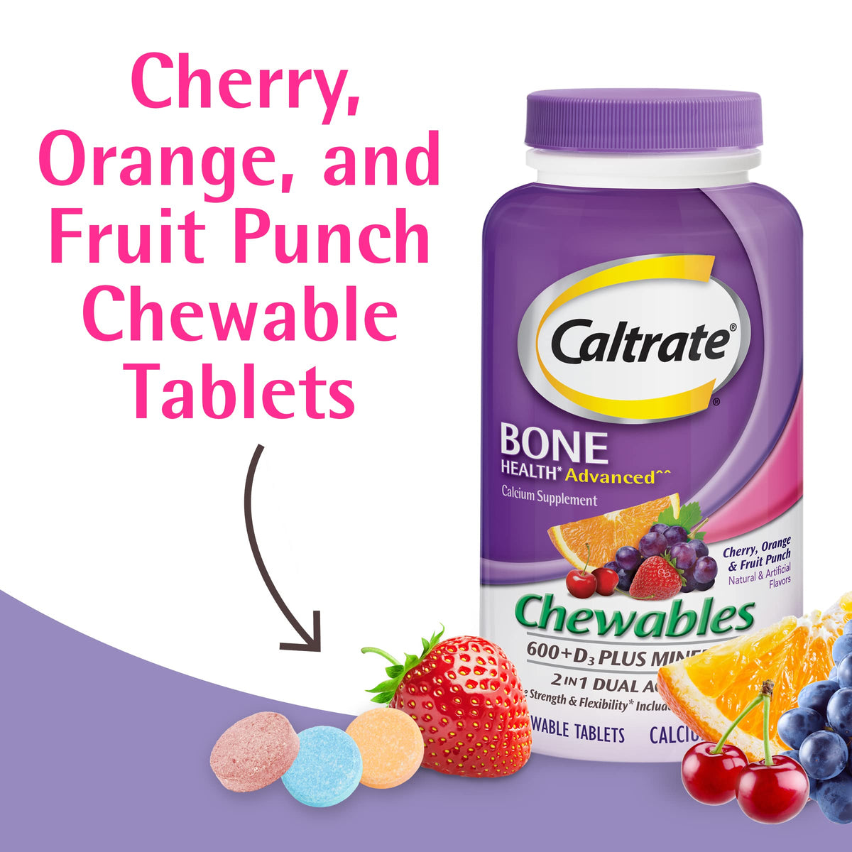 Caltrate Chewables 600 Plus D3 Vitamin D and Calcium Supplement, 155 count