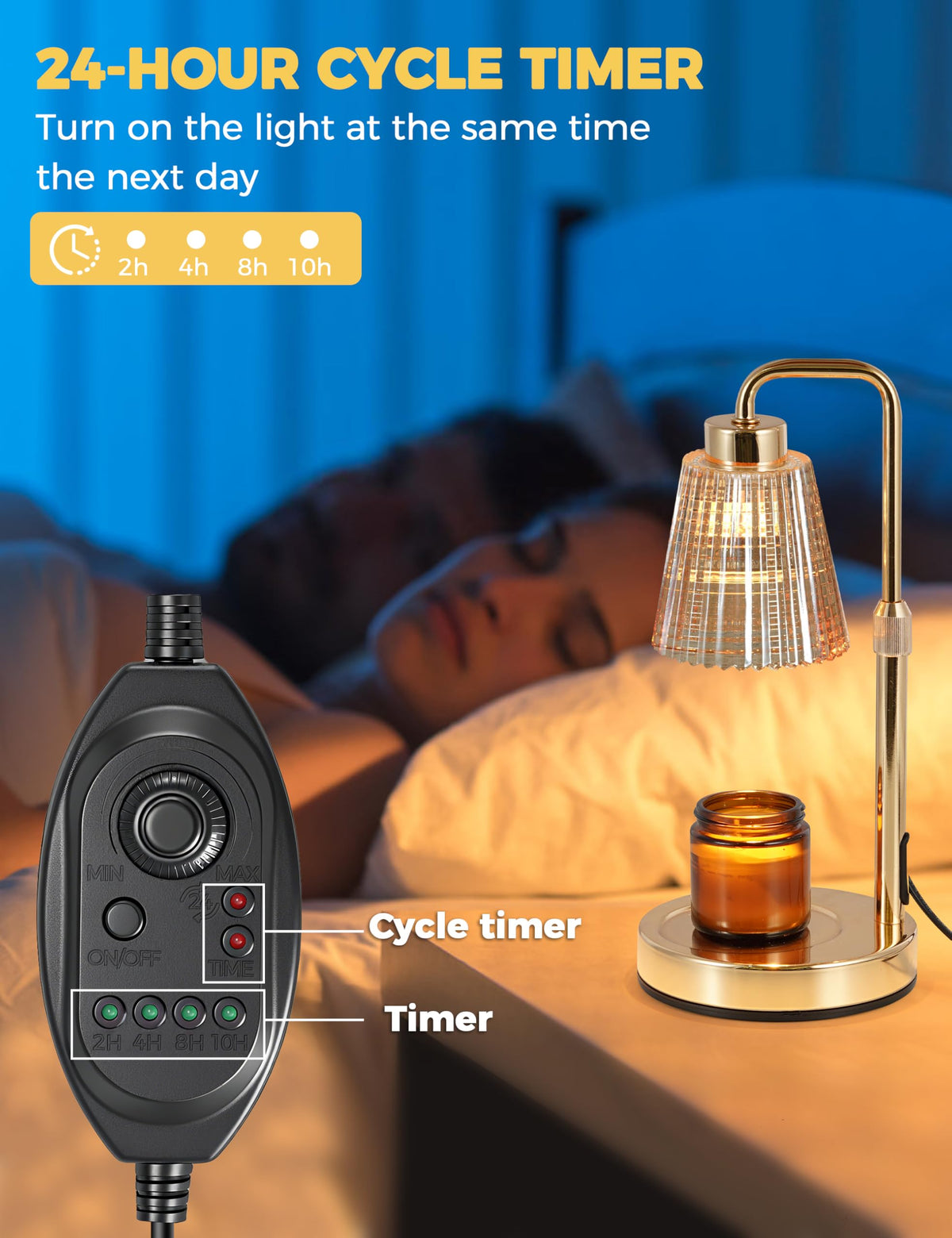 Gold Candle Warmer Lamp with 24h Cycle Timer, Dimmable Wax Melt Warmer