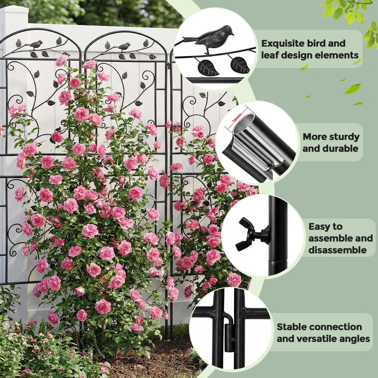 CL FUN Garden Trellis for Climbing Plants, 2 Pack 71x20 in Metal Lattice Panel with Black Coating, Tall Climbing Support for Rose Vines Clematis Flowers Vegetables Fruits - Plant Trellis Outdoor