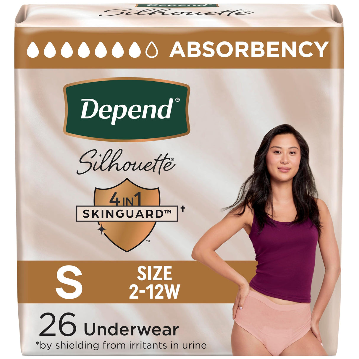 Depend Silhouette Adult Incontinence & Postpartum Bladder Leak Underwear for Women, Maximum Absorbency, Small, Pink, 26 Count, Packaging May Vary