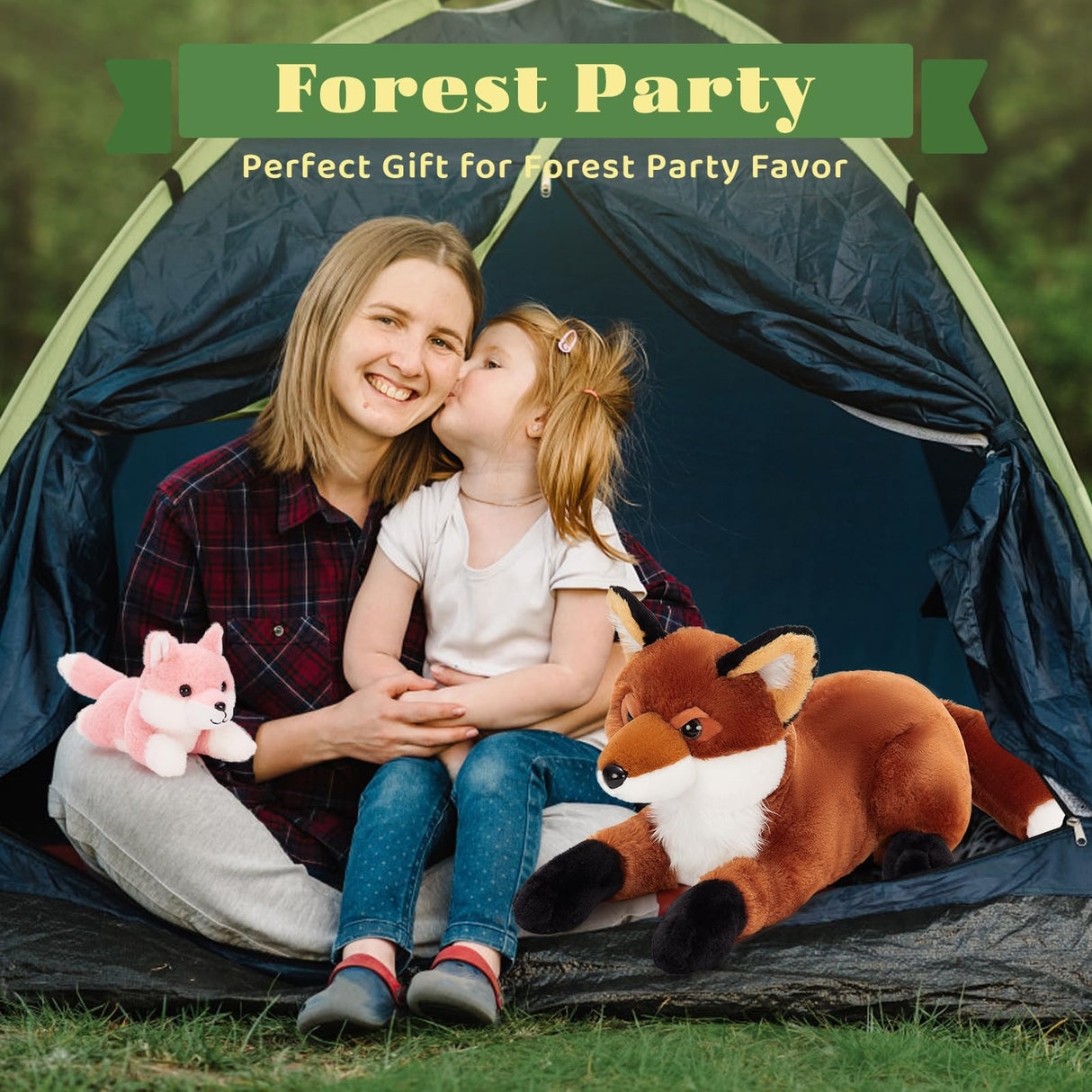 BENINY 4Pcs Fox Stuffed Animal Set, Large Mommy Red Fox Plush 22 Inch with 3 Baby Foxes in Her Zippered Tummy, Christmas Plushie Toy Gift for Girls and Kids