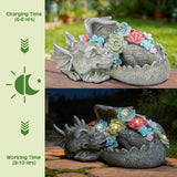 Garden Dragon Statue Outdoor Decor, Coiled Sleeping Dragon Figurine with Solar Light Succulent, Waterproof Resin Garden Sculpture for Outside Lawn Patio Yard Ornament