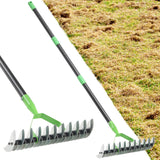 Thatch Rake for Lawns, Heavy Duty Garden Dethatcher Rakes with 46" Adjustable Long Handle, Double-Sided Sharp Tines for Dead Grass Moss Removal, Manual Metal Soil Loosening Thatching Tools for Yard