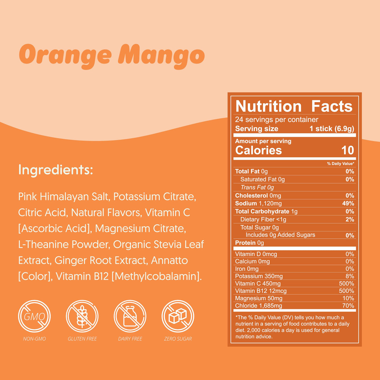 Waterboy Weekend Recovery | 3,200mg Electrolyte Powder Packets | Ginger + L-Theanine + Vitamins | No Sugar, All Natural, Gluten Free | 24 Drink Stick Mixes (Orange Mango)