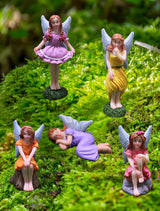 Lamnes Miniature Fairy Garden Figurines 5Pcs, Small Flower Fairies Ornaments Resin Mini Fairy Figurines Outdoor Decor Art for Fairy Garden Pot Bonsai Micro Landscapes Craft Decoration Accessories