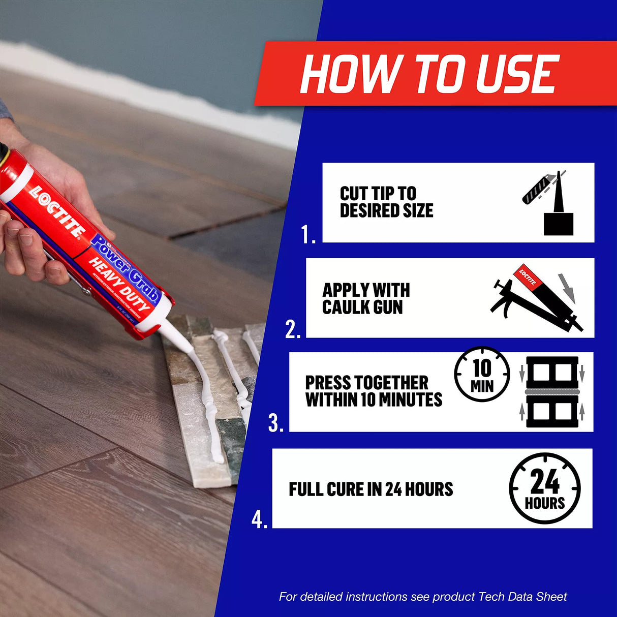 Loctite Power Grab Express Heavy Duty Construction Adhesive, 9 fl oz Cartridge, 6 Pack - Versatile Construction Glue for Wood, Wall, Tile, Foam Board & More