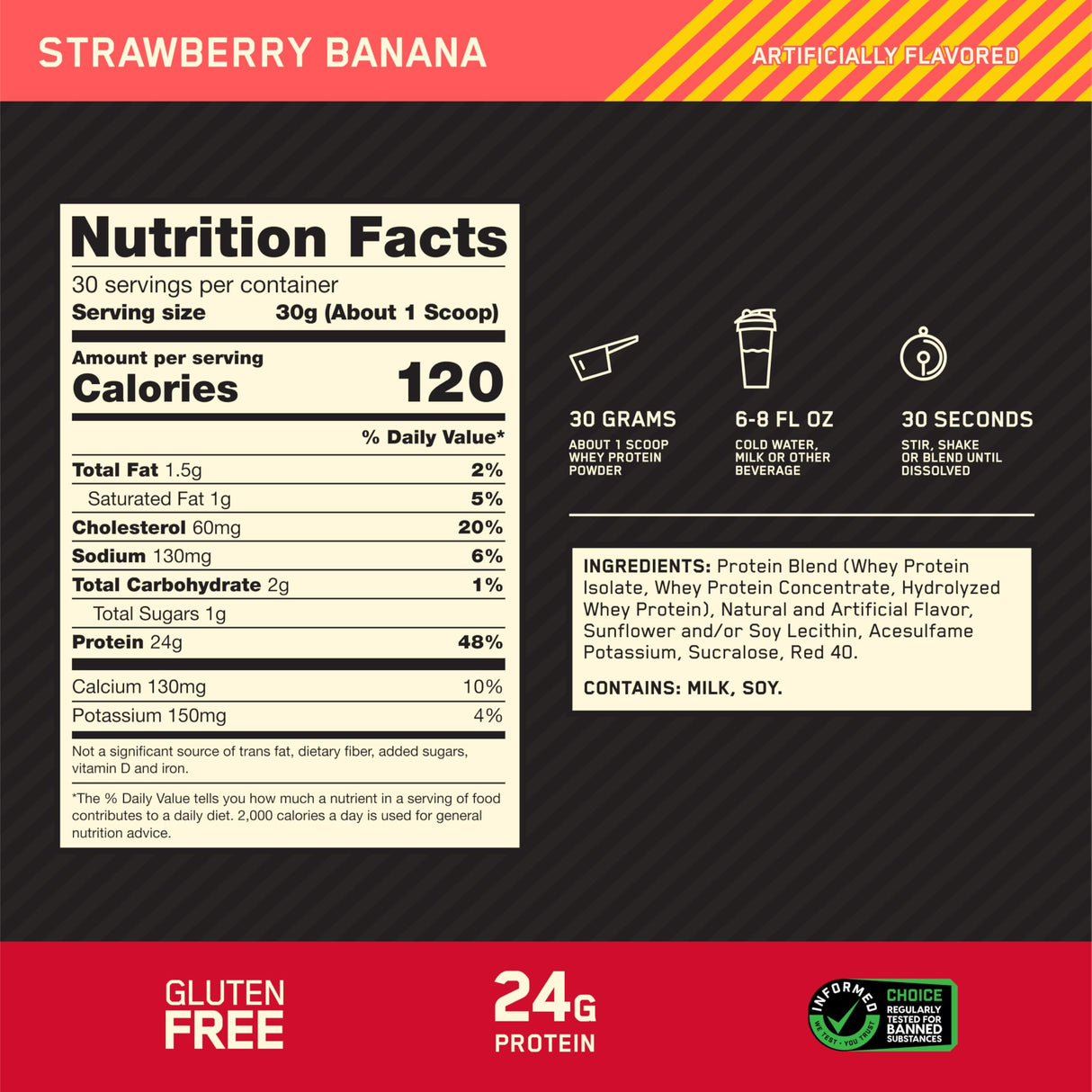 Optimum Nutrition Gold Standard 100% Whey Protein Powder, Strawberry Banana, 2 Pound (Packaging May Vary)