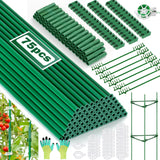 Qinzave 256PCS Garden Stakes Set with 75PCS 16 Inch Fiberglass Plant Sticks and Stake Arms, DIY 4ft 5ft 6ft 7ft 8ft Tomato Stakes, Garden Stakes for Vegetables Tomato Pepper Indoor Outdoor Plants