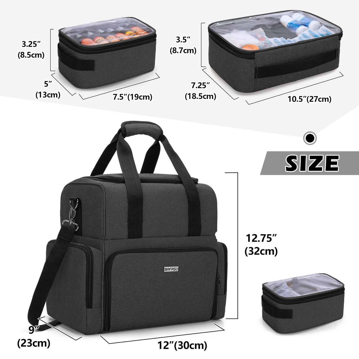 BAFASO Large Tattoo Case with 3 Inner Removable Pouches, Tattoo Travel Case for Large Tattoo Stencil Printer and Tattoo Supplies (Patented), Black