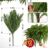 Rowfad 12 Pcs Artificial Norfolk Pine Branches, Norfolk Pine Artificial Pine Stems DIY Crafts Faux Christmas Greenary Norfolk Pine Branches for Xmas Wreath Garland Home Decor (12)