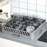 Aurelema 1 Pack Commercial Dishwasher Tray Rack Polypropylene Full Size Flatware Rack for Bowls Plates Knives Forks Cups (25 Grid,Gray)