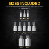 LEXIVON XZN Triple Square Spline Bit Socket Set, Premium S2 Alloy Steel | 10-Piece European Style M4 - M18 Set | Enhanced Storage Case (LX-145)