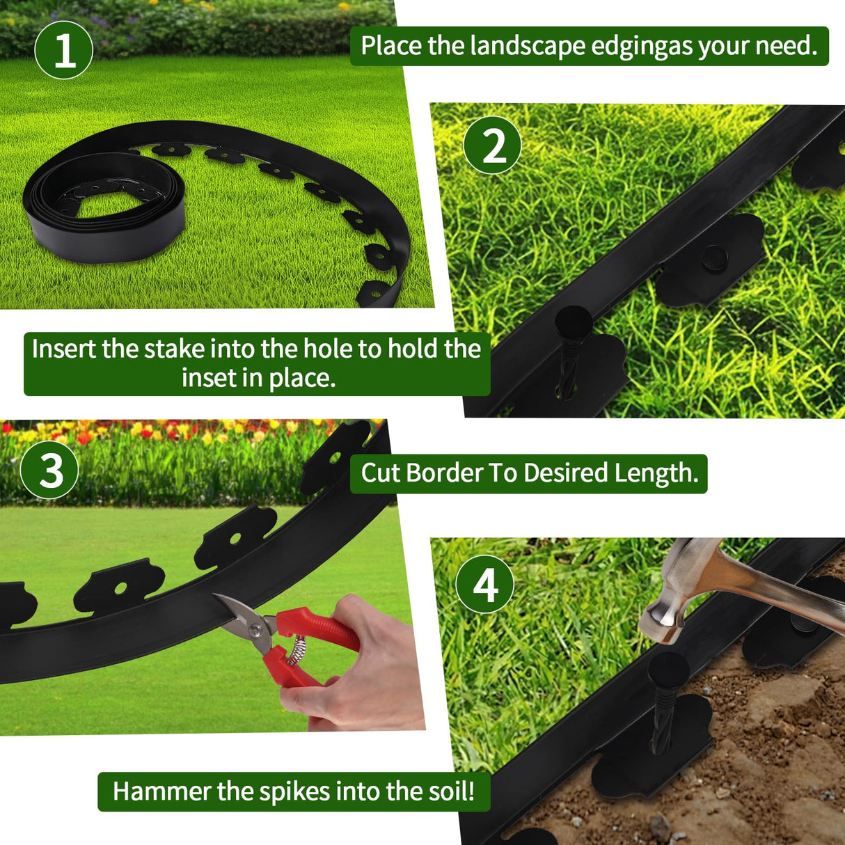 Yonroik No Dig Lawn Edging Kit,40 FT Landscape Edging Border with Stakes fit for Lawn,Flower Garden,Grass,Lawn Edging,The Yard (Black)