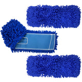 KLEEN HANDLER 3 Pack of 36 Inch Microfiber Dust Mop, Large Washable Commercial Mop Head Replacement, Sweeper, Janitorial Supplies, Blue