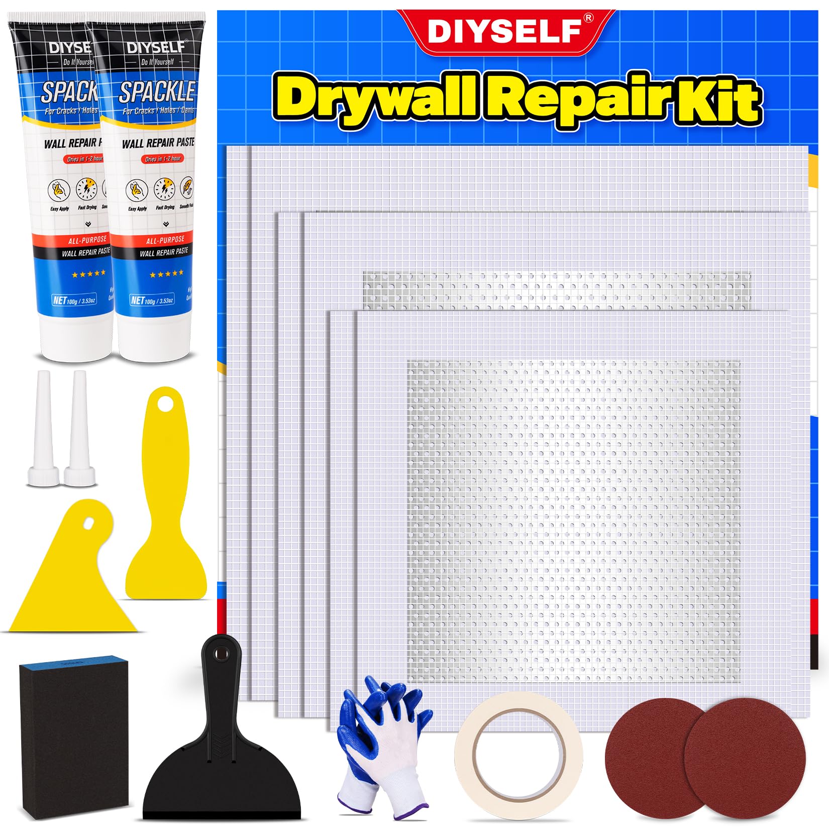 DIYSELF 18 Pack Drywall Repair Kit Rapid Wall Patch Repair Kit With 2 DIYSELF 18 Pack Drywall Repair Kit Rapid Wall Patch Repair Kit With 2