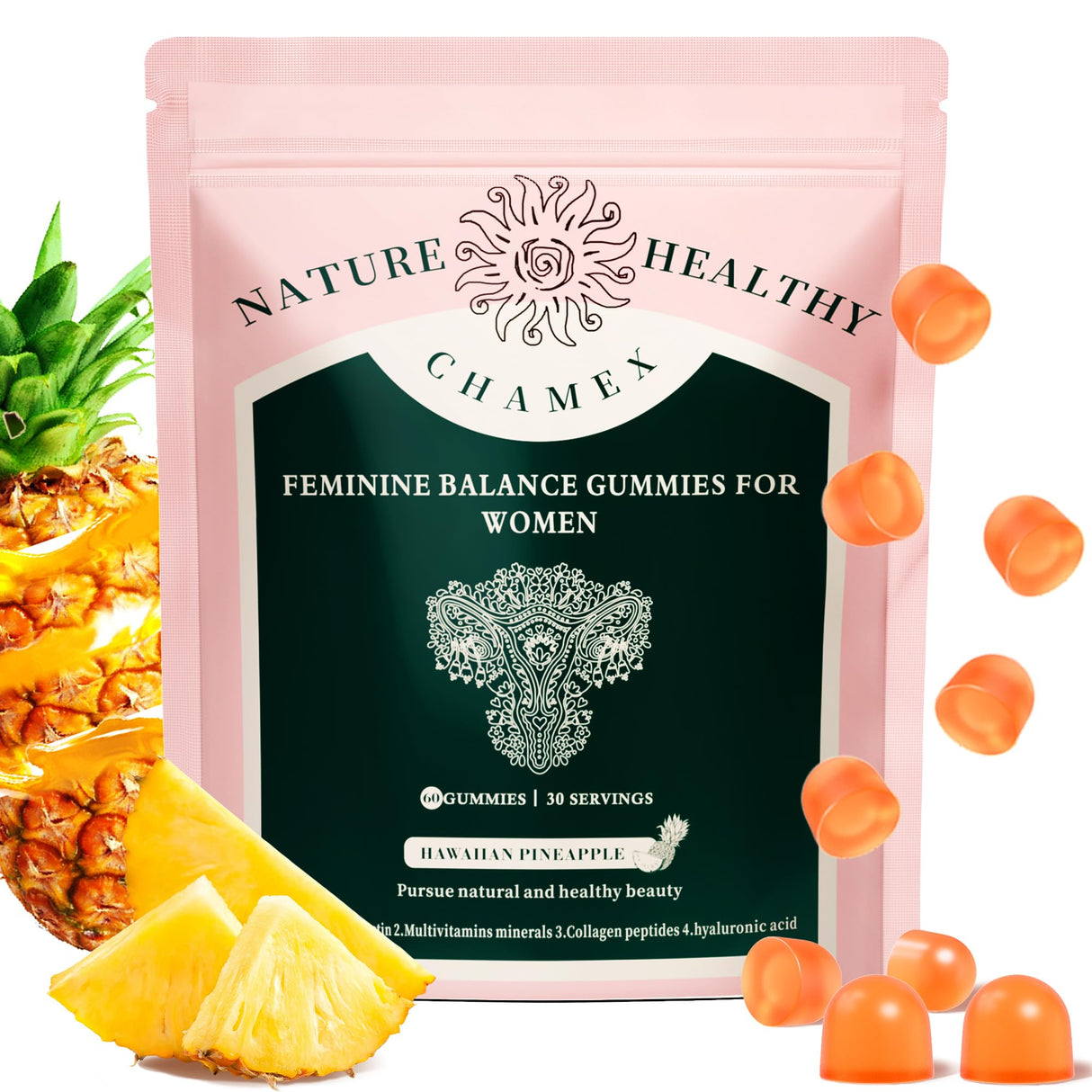 Weigloce Premium Feminine Balance Gummies for Women - Hawaiian Pineapple Gummies for Women ph, Support Probiotic - Immune Health - Gluten-Free with Vegetarian Friendly - Vitamin C - 60 Count