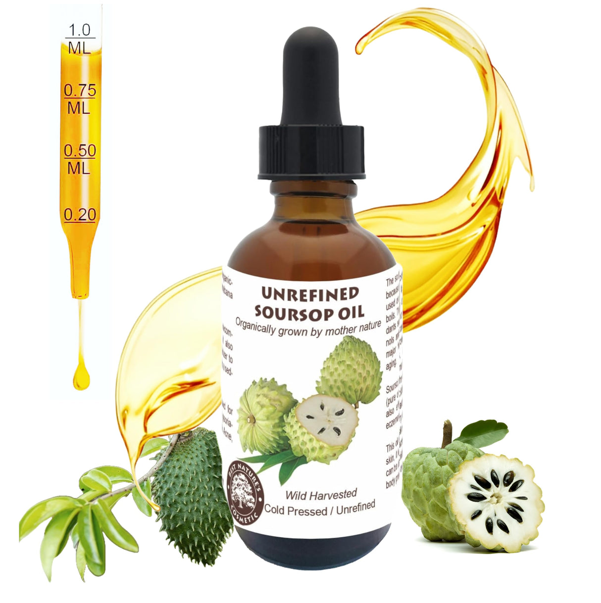 Best Nature's Cosmetics Virgin Soursop Graviola Guanabana Oil (Organic, Undiluted, Cold Pressed, Unrefined) 4 oz / 120 ml – Natural Moisturizer for Dry and Damaged Skin.