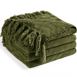 LONG CREATE Chenille Throw Blanket for Couch 50" x 60", Olive Green