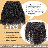 Human Hair Bundles 12A Water Wave Human Hair Bundle 26 24 22 20 inch Wet and Wavy Double Weft Burmese Curly 4 Bundles Hair Extensions Natural Deep Wave Bundle for Women