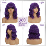 Mxayhnajxl Dark Purple Wigs with Bangs for Women 14 Inch Short Wavy Bob Wigs Synthetic Bob Wig Curly Wig Heat Resistant Colorful Wavy Wig Cosplay Wigs For Daily Party Halloween