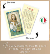 St Dymphna Bracelet - Saint Dymphna Prayer Card, The Lord's Prayer Card - Stretchable Round Saint Dymphna Bracelet with Purple and Amethyst Beads - St.Dymphna Bracelet and Cards Set of 3 Items