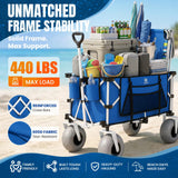 Navatiee 260L Beach Wagon with Extended Tailgate, 440lbs Heavy Duty Beach Cart with 9” Big Balloon Wheels for Sand, Collapsible Folding Wagon with Side Pocket for Outdoor, Blue