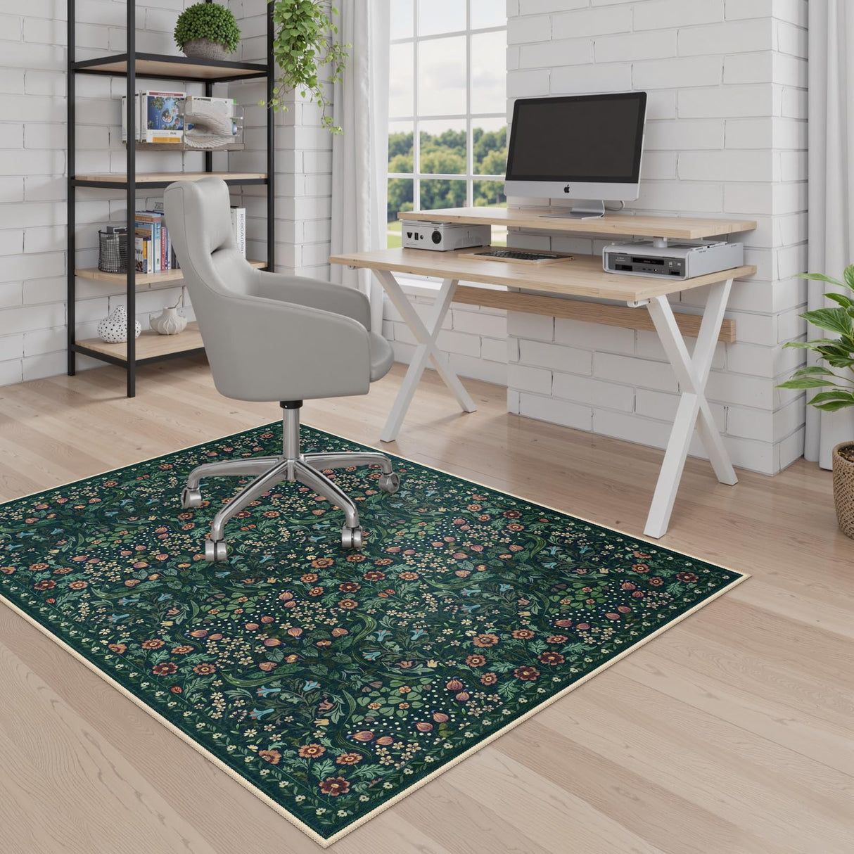 Anidaroel Floral Office Chair Mat for Hardwood & Tile Floor, 48"x60" Desk Chair Mat for Home Office, Under Desk Rug for Rolling Chair, Non Slip Computer Chair Mats, Low-Pile Carpet Protector Rug