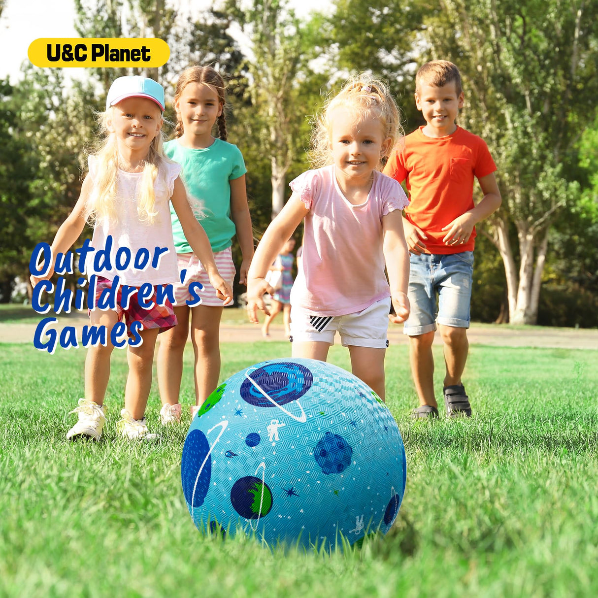 U&C Planet 2 Pack Playground Balls for Toddler Kids, 8.5 inches Cartoon Rubber Balls with Pump, Kickball Outdoor Indoor Game, Great Gift for Boys Girls Aged 1 Above, Operation Christmas Child Shoebox