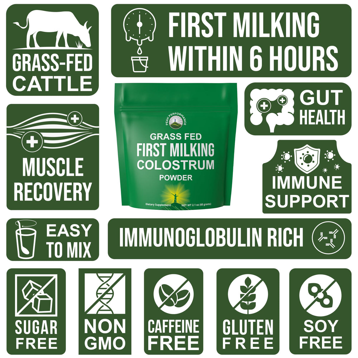 First Milking Colostrum Powder from Grass Fed USA Cows Milked Within 6 Hours of Giving Birth to Get The Most Bioactive Nutrients. High Immunoglobulin Bovine Colostrum Supplement for Humans