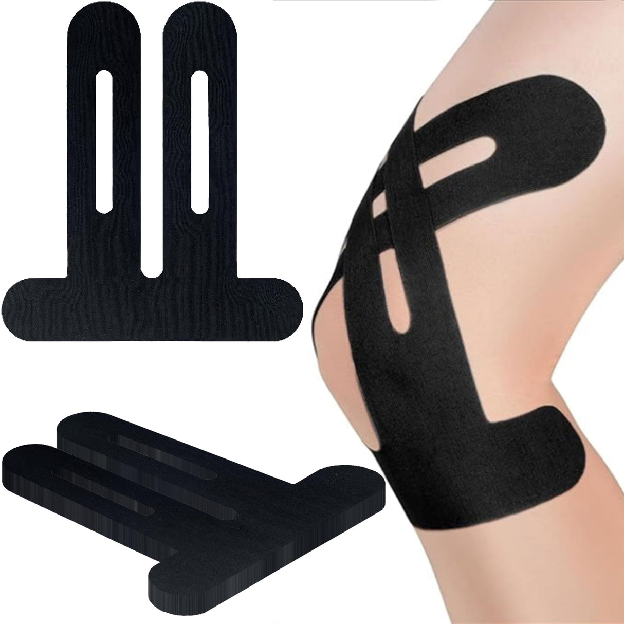 Vernargoo Precut Kinesiology Tape for Knees,24 Pcs – Elastic Knee Support & Stability, Pain Relief – Waterproof, Breathable, Hypoallergenic Athletic Tape (Black)