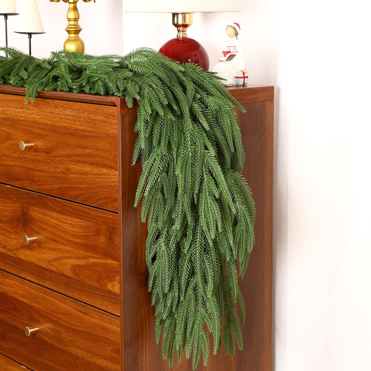 Alupssuc 9ft Christmas Garland, Real Touch Norfolk Pine Garland - Pine Garland, Artificial Greenery Christmas Garland for Mantle, Table, Fireplace, Indoor, Outdoor Christmas Decorations