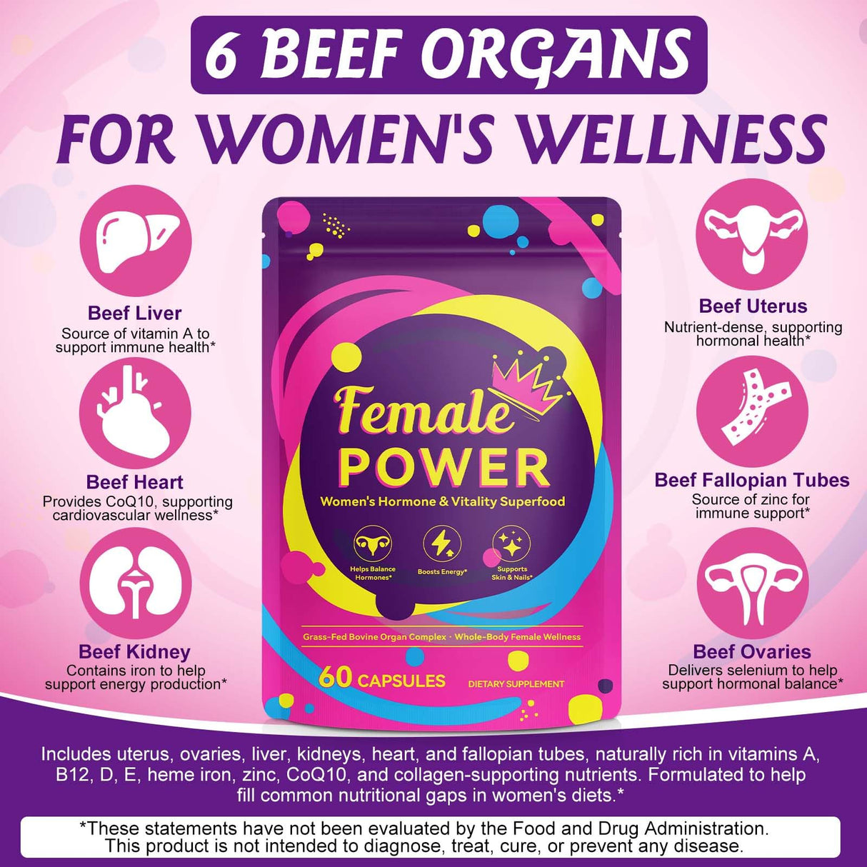 2 Pack Beef Organ Supplement for Women, Natural Grass Fed Beef Liver Capsules, Hormone Balance for Women, for Support Balance Hormones, Energy, & More and Menstrual Cycle,Skin Care