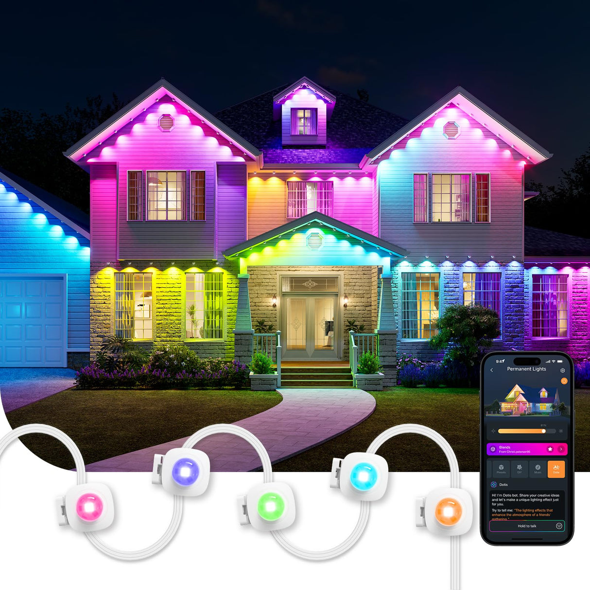 Linkind Permanent Outdoor Lights HP5,Smart AI RGBTW 100ft Christmas Lights, 85 Scenes Modes for Daily Holiday Halloween Decorations,IP67 Waterproof, Compatible with Alexa,Google Assistant