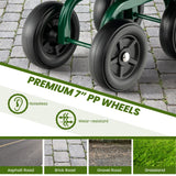 Toolsempire Garden Cart with Seat, Heavy-Duty Rolling Outdoor Wagon Scooter w/Height Adjustable & 360° Swivel Seat, Gardening Work Seat Stool, Patio Scooter on Wheels for Lawn Yard Planting (Green)