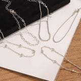 IFKM 5 PACK (35 PCS) Silver Chain Bangles Bracelets Set for Women, Silver Multiple Layered Stackable Open Cuff Bangle Anklet Bracelet Trendy Elegance Link Beads Italian Boho Cuban Jewelry for Women Gift