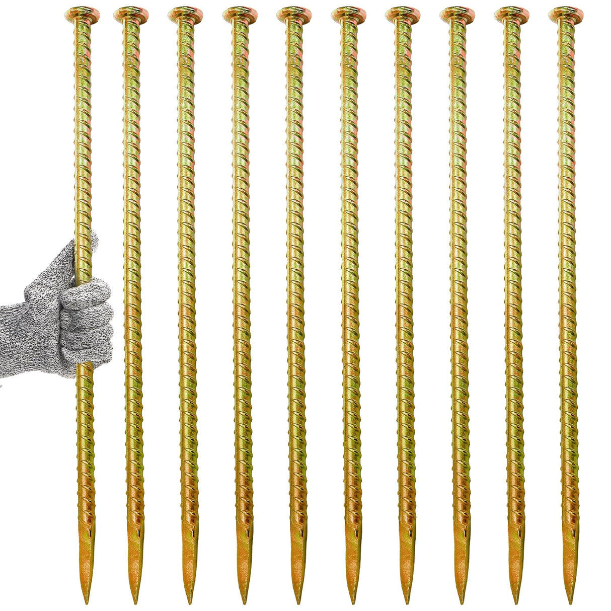Hacaroa 10 Pack 16 Inch Rebar Stakes, Galvanized Steel Ground Anchors 1/2 Inch Diameter, Metal Garden Spikes Heavy Duty for Speed Bump, Wheel Stop, Tent, Garden Bed, Plant Support