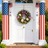 Frienda 4 Pack 4th of July American Flag Column Wraps 108 x 54 Inch Striped Porch Independence Day Column Wraps with 1 Roll Tape Disposable Pillar Wrap for Independence Day Party Outdoor Decor