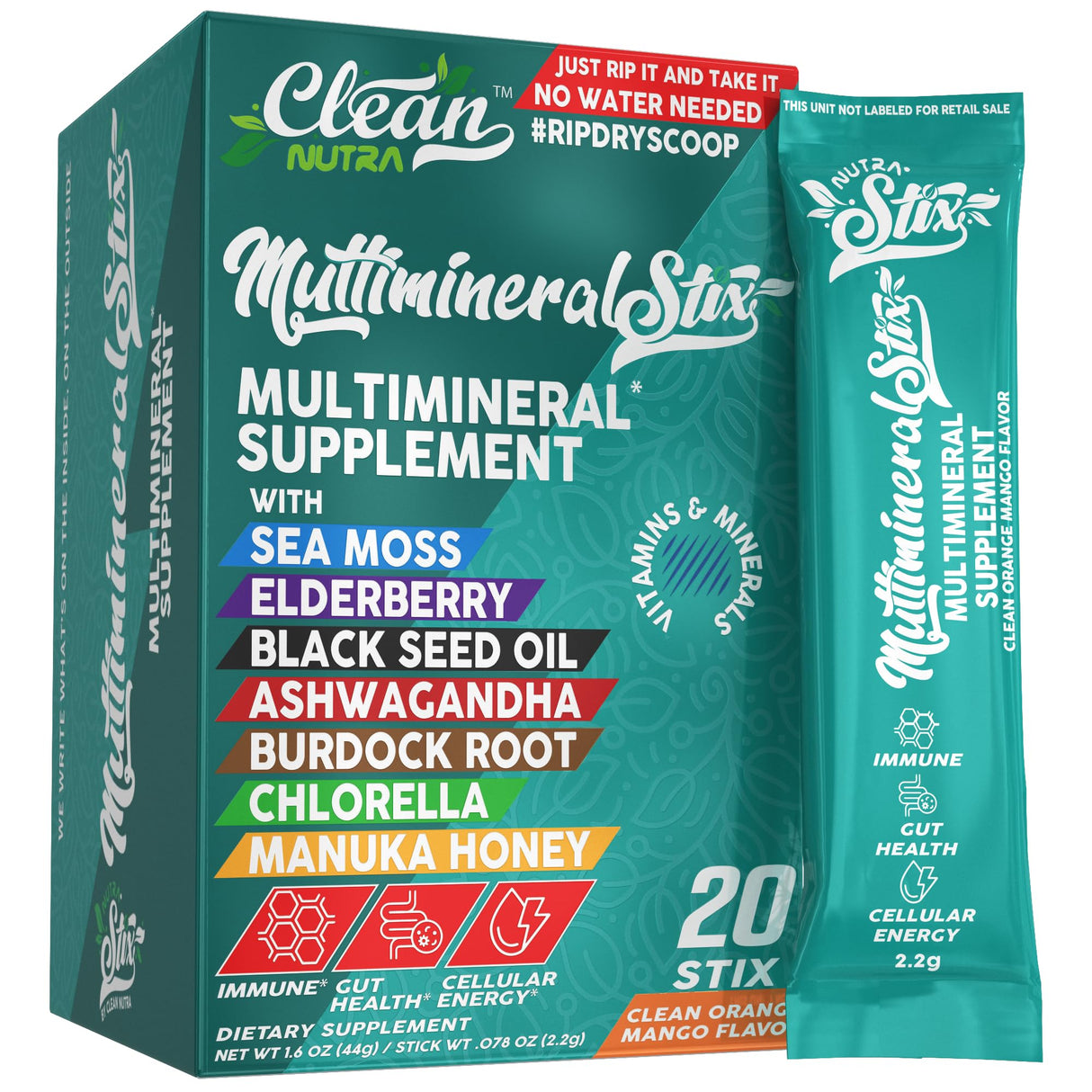 Sea Moss Powder Elderberry Ashwagandha Chlorella Manuka Honey VitaminD3 Vitamin C Zinc Spirulina Iodine Greens Detox Immune Support Sugar Free Hydration Powder Drink Mix – 20 Sticks