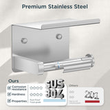 FORIOUS Toilet Paper Holder with Shelf, Adhesive or Screw Wall Mount Toilet Roll Holder for Bathroom, Rustproof 304 Stainless Steel Commercial Toilet Tissue Holder with Storage, Brushed Nickel