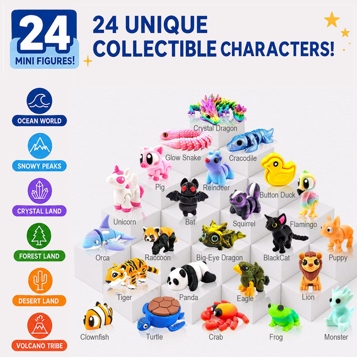 Advent Calendar 2026 for Kids - Countdown Calendar with 24 Days 3D-Printed-Animals Toy Gifts for Kids Boys Girls