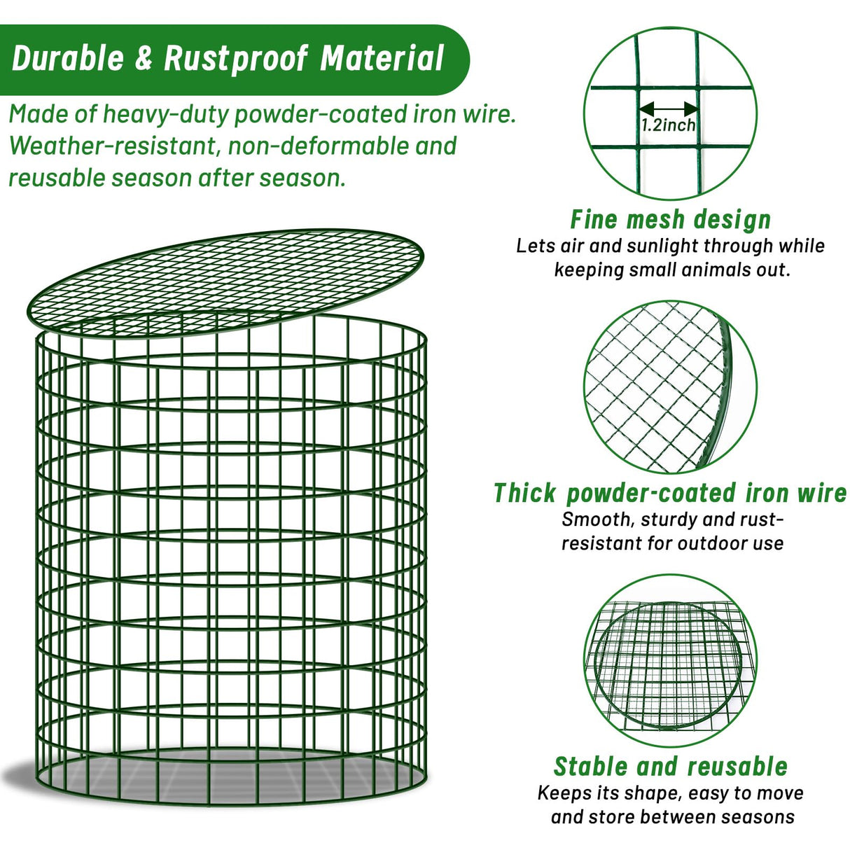 Convivium Plant Protectors from Animals 6 Packs, 13 x 12 in Metal Chicken Wire Cloche Plant Cages for Outdoor Plants, Garden Fencing Animal Barrier with Detachable Dome Lid, Stakes & Zip Ties