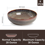 KYBSCZ 30oz Ceramic bowls set of 4-8" serving bowls for Kitchen,Pasta,Salad-Dishwasher & Microwave Safe Perfect for Housewarming, Thanksgiving, Christmas-Caramel Brown
