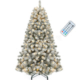 YITAHOME Prelit Snow Flocked Artificial Full Christmas Tree 6ft with Remote Control, Christmas Pine Tree with 11 Light-Modes, 1000 Branch Tips, and Foldable Base for Home, Party Decoration