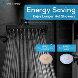 SparkPod Shower Head - High Pressure Rain - Premium Quality Luxury Design - Easy Clean Adjustable Replacement for Your Bathroom Shower Heads (Midnight Black Matte, 8 Inch Square)